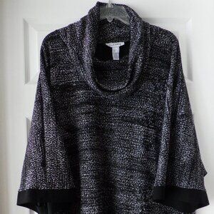 Joseph Ribkoff Jacquard Short Sleeve Pullover Sweater Cape Size 20 Black Silver